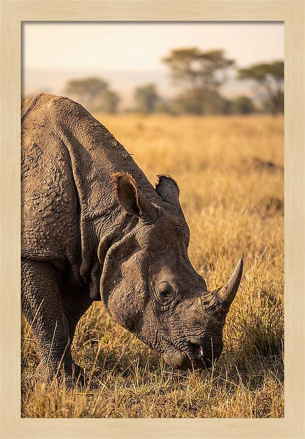 Asian Rhino Grazing In Grassland