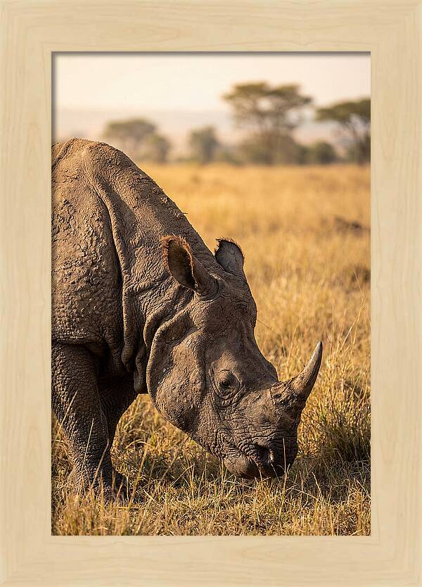 Asian Rhino Grazing In Grassland