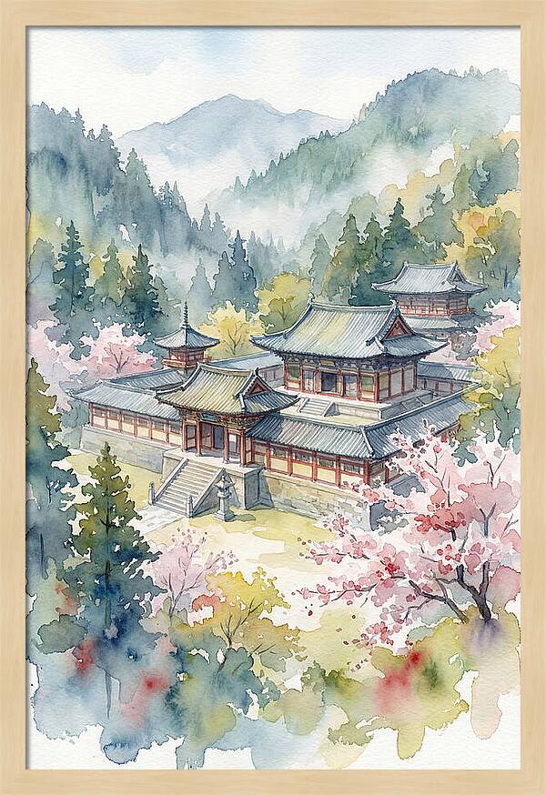 Asian Temple Amidst Nature