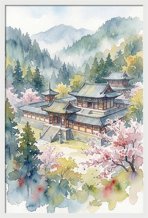 Asian Temple Amidst Nature