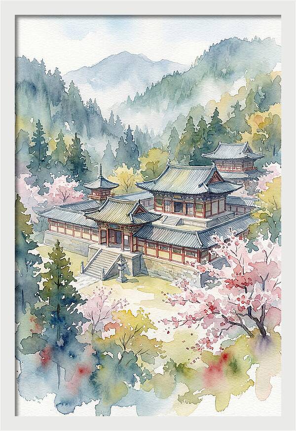 Asian Temple Amidst Nature