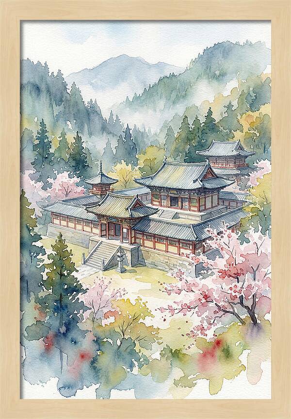 Asian Temple Amidst Nature