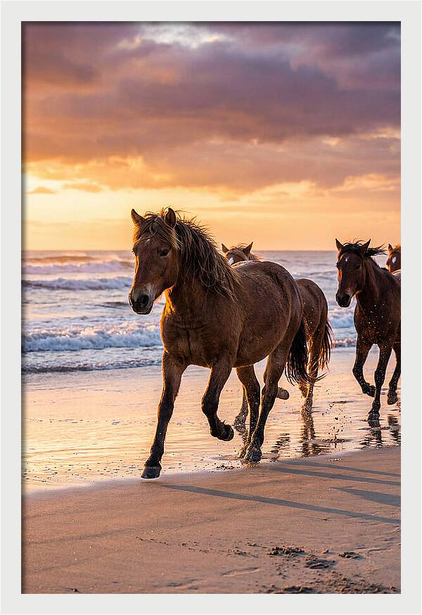 Assateague Island Wild Horses At Sunset