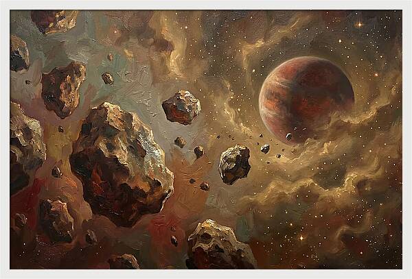 Asteroid Field With Distant Planet