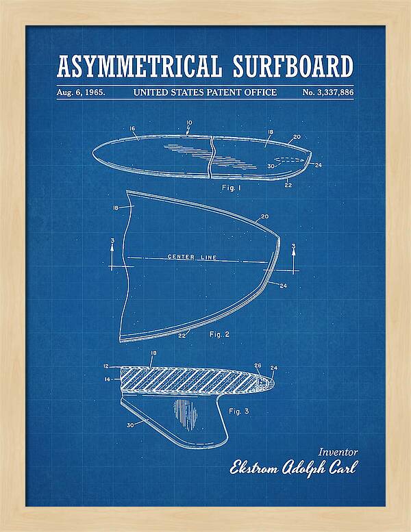 Asymmetrical Surfboard Blueprint Patent Us3337886a
