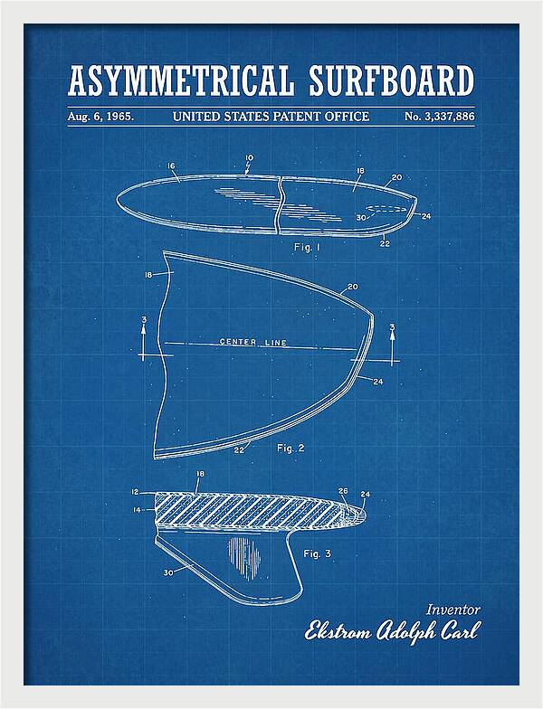 Asymmetrical Surfboard Blueprint Patent Us3337886a