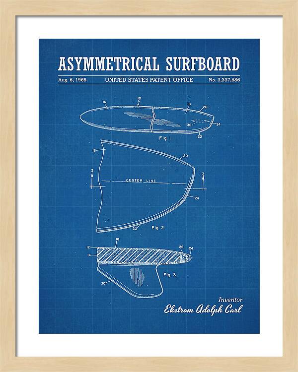 Asymmetrical Surfboard Blueprint Patent Us3337886a