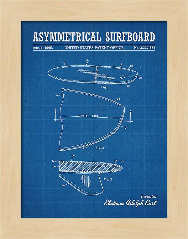 Asymmetrical Surfboard Blueprint Patent Us3337886a