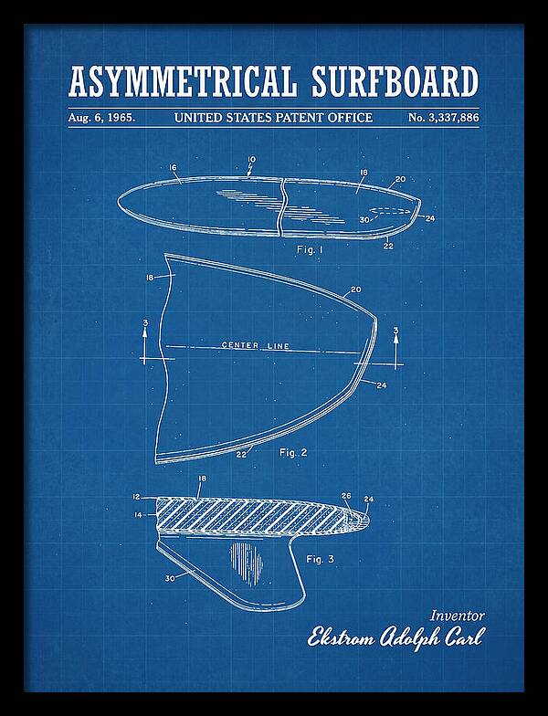 Asymmetrical Surfboard Blueprint Patent Us3337886a