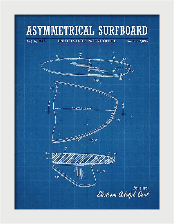 Asymmetrical Surfboard Blueprint Patent Us3337886a