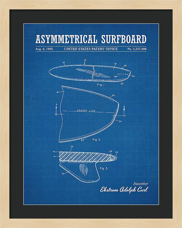 Asymmetrical Surfboard Blueprint Patent Us3337886a