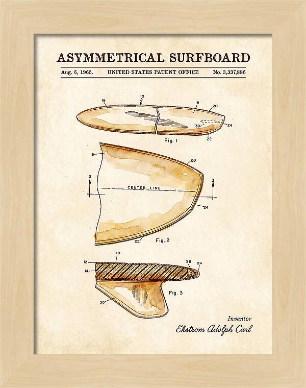 Asymmetrical Surfboard Watercolor Patent Us3337886a