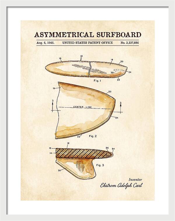 Asymmetrical Surfboard Watercolor Patent Us3337886a