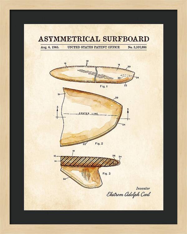 Asymmetrical Surfboard Watercolor Patent Us3337886a