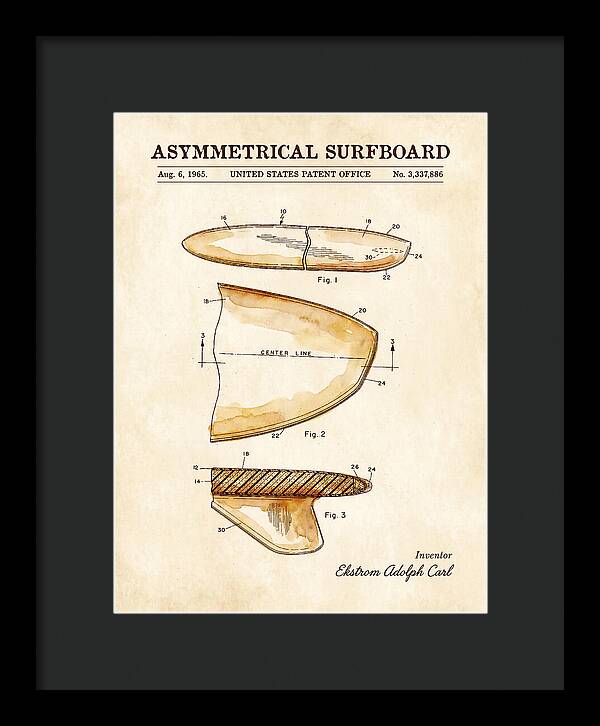 Asymmetrical Surfboard Watercolor Patent Us3337886a