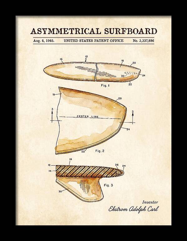 Asymmetrical Surfboard Watercolor Patent Us3337886a