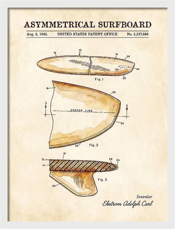 Asymmetrical Surfboard Watercolor Patent Us3337886a