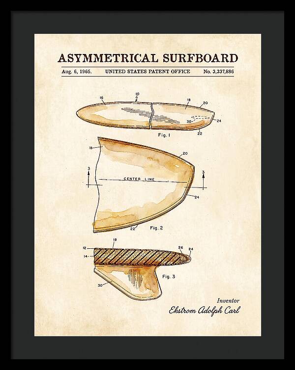 Asymmetrical Surfboard Watercolor Patent Us3337886a