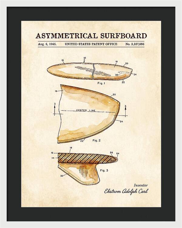Asymmetrical Surfboard Watercolor Patent Us3337886a