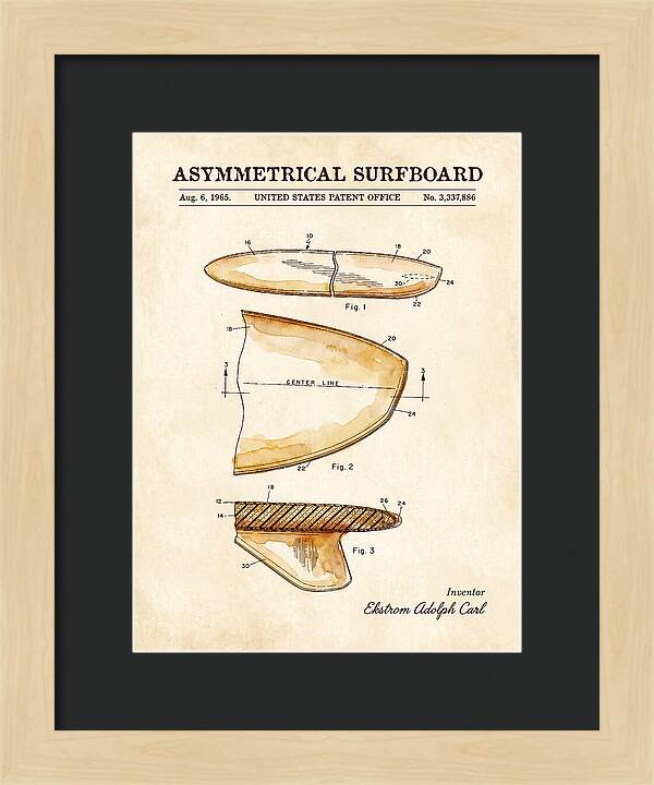 Asymmetrical Surfboard Watercolor Patent Us3337886a