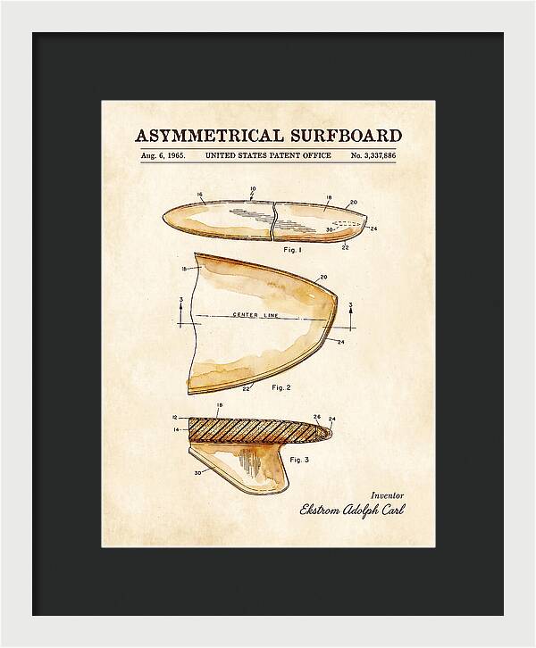 Asymmetrical Surfboard Watercolor Patent Us3337886a