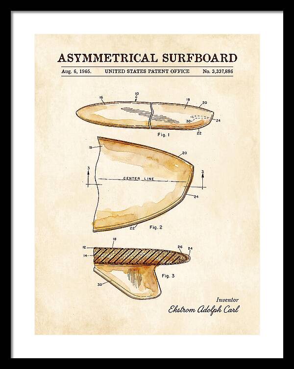 Asymmetrical Surfboard Watercolor Patent Us3337886a