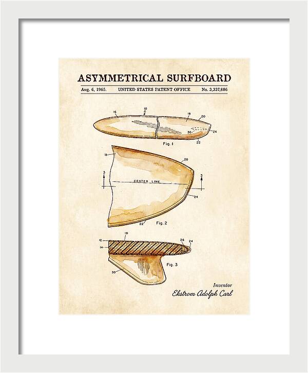 Asymmetrical Surfboard Watercolor Patent Us3337886a