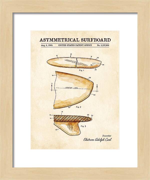 Asymmetrical Surfboard Watercolor Patent Us3337886a
