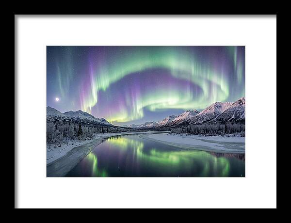 Aurora Borealis Over Frozen Valley