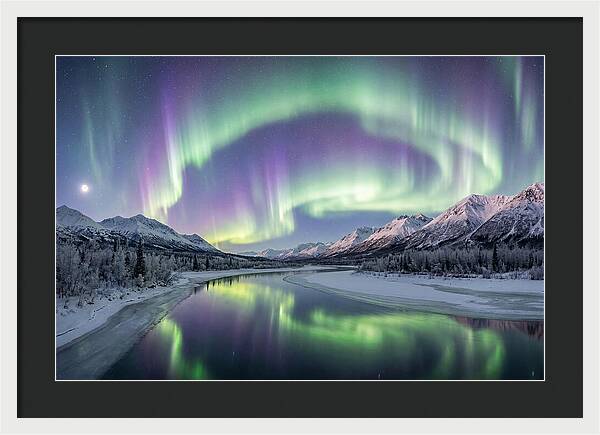 Aurora Borealis Over Frozen Valley
