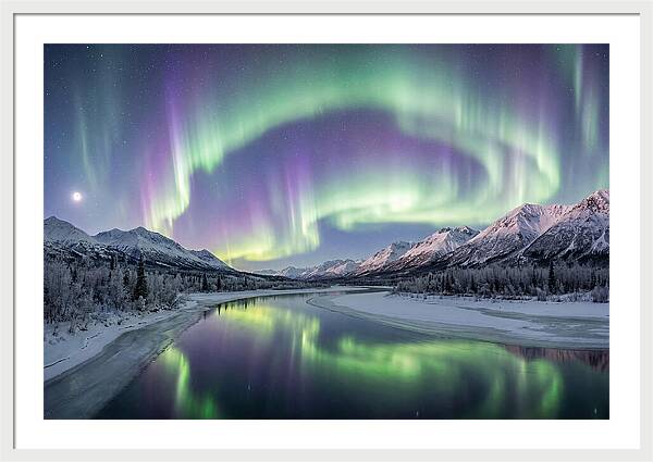 Aurora Borealis Over Frozen Valley
