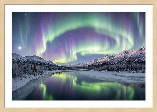 Aurora Borealis Over Frozen Valley
