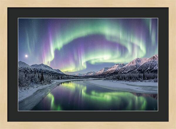Aurora Borealis Over Frozen Valley