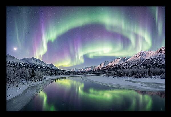 Aurora Borealis Over Frozen Valley