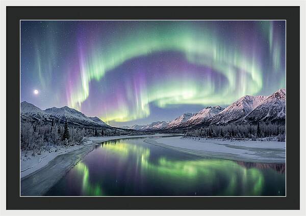Aurora Borealis Over Frozen Valley