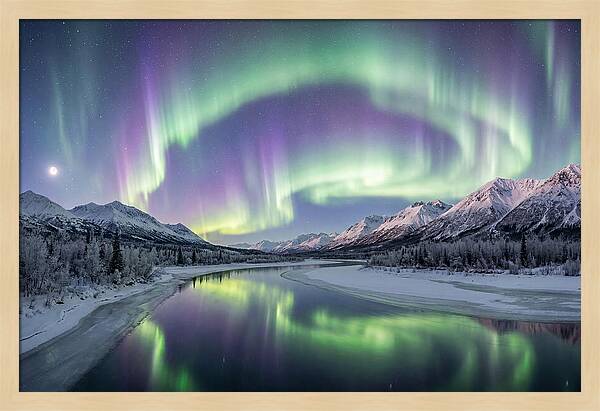Aurora Borealis Over Frozen Valley