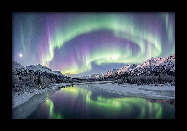 Aurora Borealis Over Frozen Valley