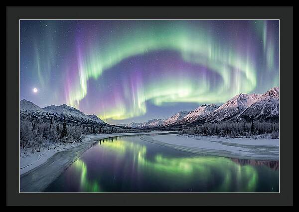 Aurora Borealis Over Frozen Valley
