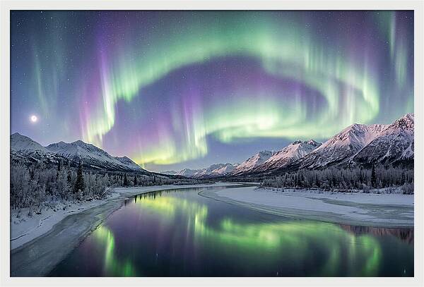 Aurora Borealis Over Frozen Valley