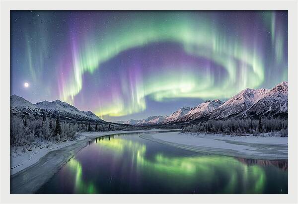 Aurora Borealis Over Frozen Valley