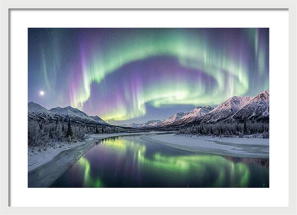 Aurora Borealis Over Frozen Valley