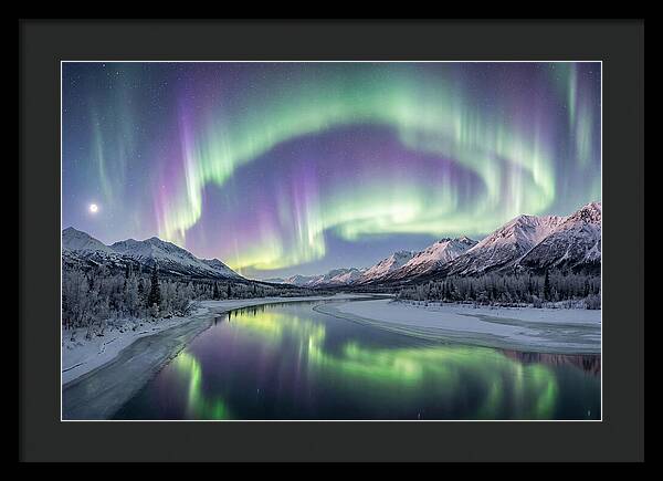 Aurora Borealis Over Frozen Valley