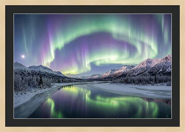 Aurora Borealis Over Frozen Valley