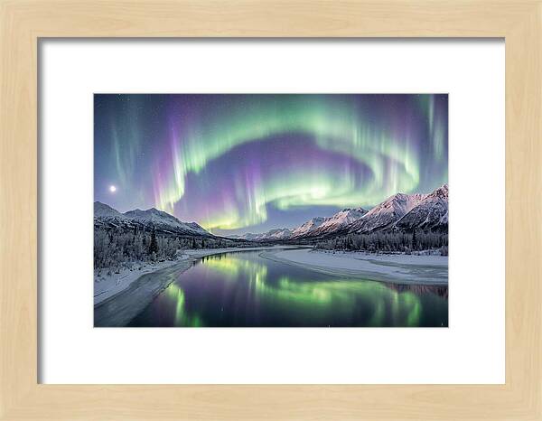 Aurora Borealis Over Frozen Valley