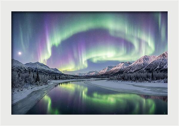 Aurora Borealis Over Frozen Valley