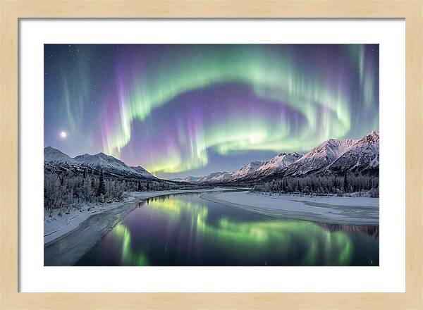 Aurora Borealis Over Frozen Valley