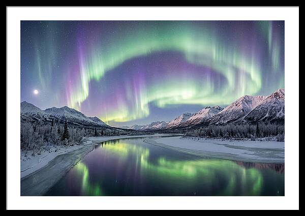 Aurora Borealis Over Frozen Valley