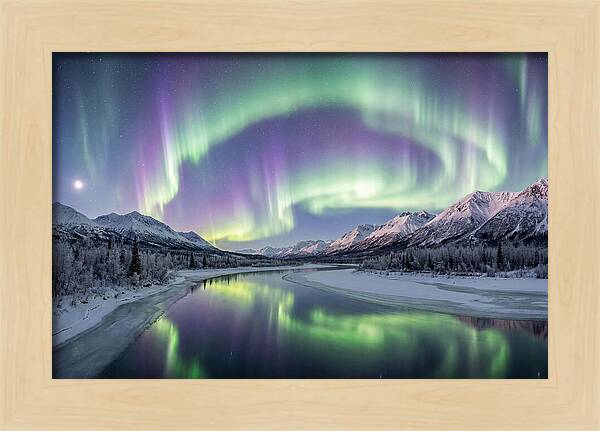 Aurora Borealis Over Frozen Valley
