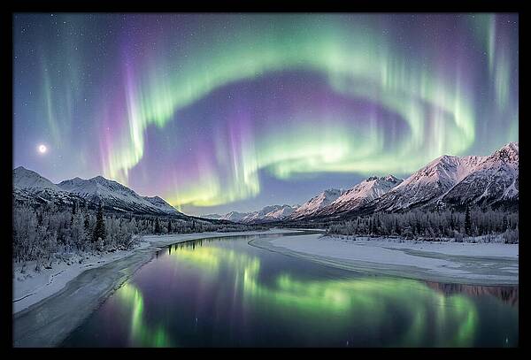 Aurora Borealis Over Frozen Valley