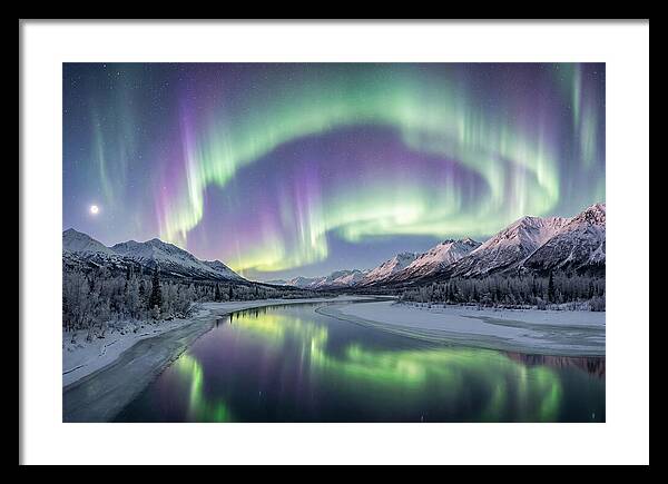 Aurora Borealis Over Frozen Valley